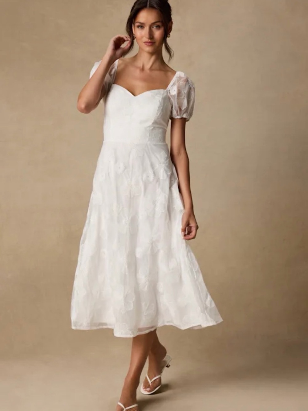 Lulu's White Sweetheart Puff-Sleeve Midi Dress